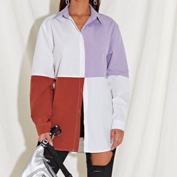 Color Block Asymmetrical Button Down Tunic - Picture 5 of 6